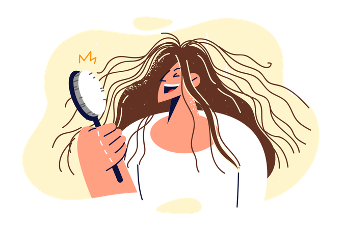 Woman is brushing her hair  イラスト
