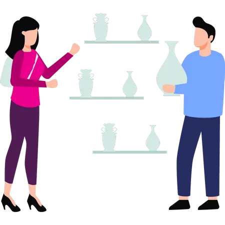 Woman is buying antiques  Illustration