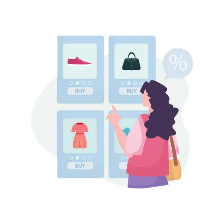 Woman is buying things online  Illustration