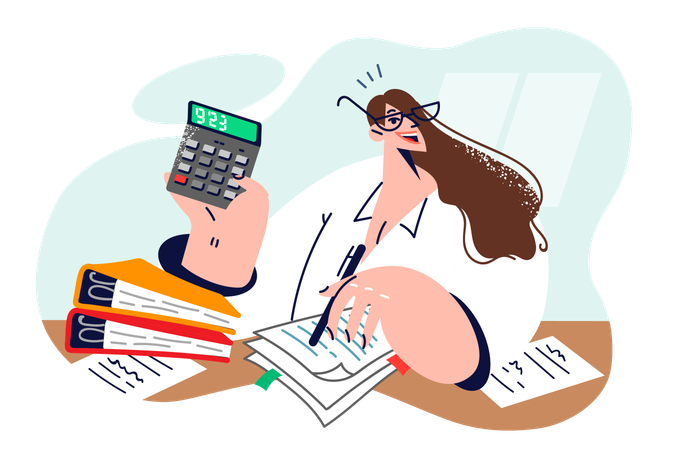 Woman is calculating her finances  Illustration
