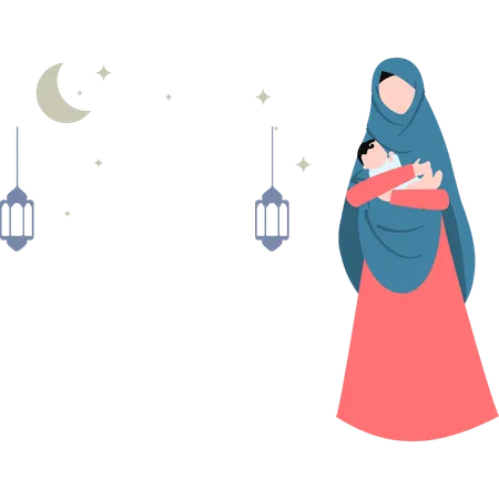 The Woman Is Carrying A Child Illustration