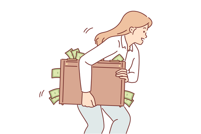 Woman is carrying suitcase of money  Illustration