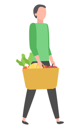 Woman is carrying vegetable basket  イラスト