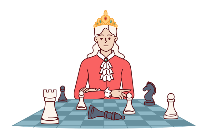 Woman is champion in playing chess  イラスト