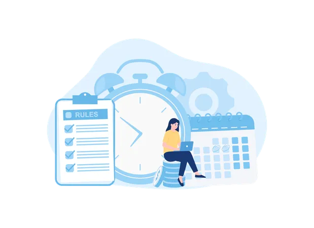 Woman is chasing time for company deadlines  Illustration