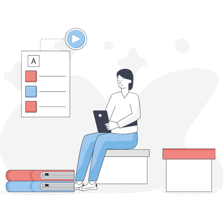 Woman is checking online learner book  Illustration