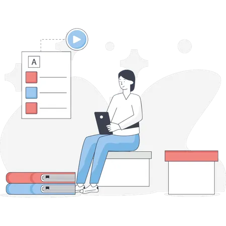 Woman is checking online learner book  Illustration