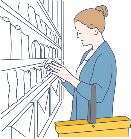 Woman is checking products in supermarket  Illustration