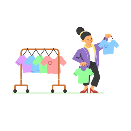 Woman is choosing clothes to buy  Illustration