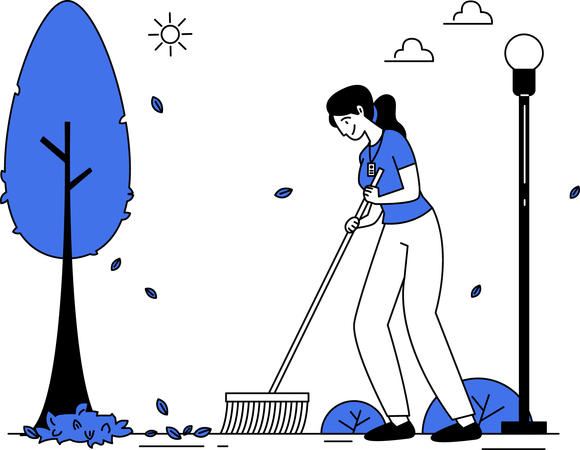 Woman is Cleaning Garden  Illustration