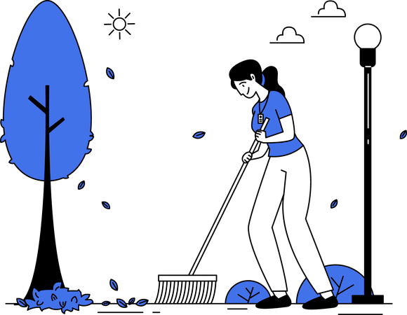 Woman is Cleaning Garden  일러스트레이션