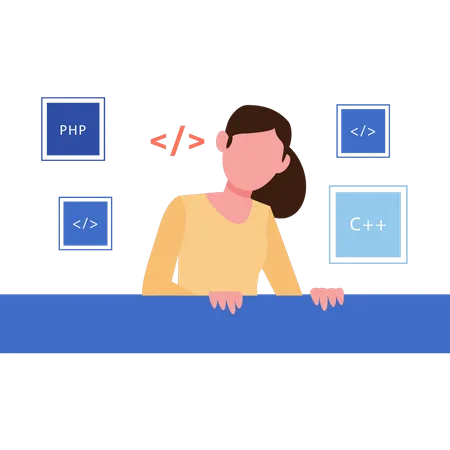 The Girl Is Coding Illustration