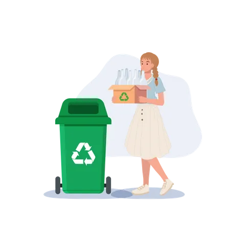 Woman is collected bottles for recycling  Illustration