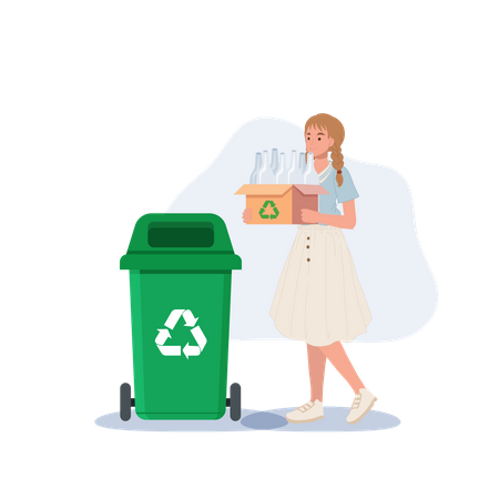 Woman is collected bottles for recycling  Illustration