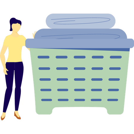 Woman is collecting cloth in basket  Illustration