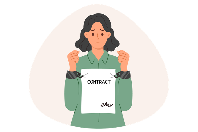 Woman is constrained by strict contract prohibiting change in field of activity  Illustration