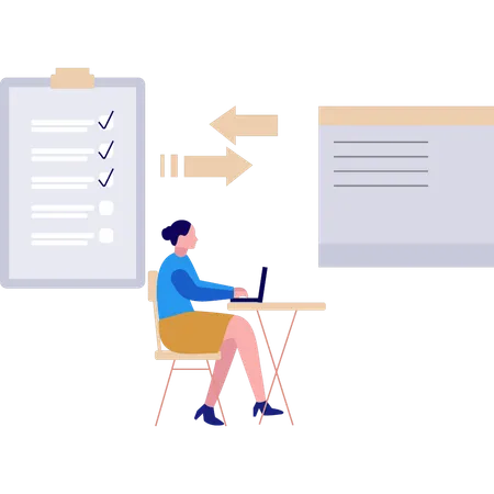 A Female Is Converting A Checklist Into A Document File Illustration