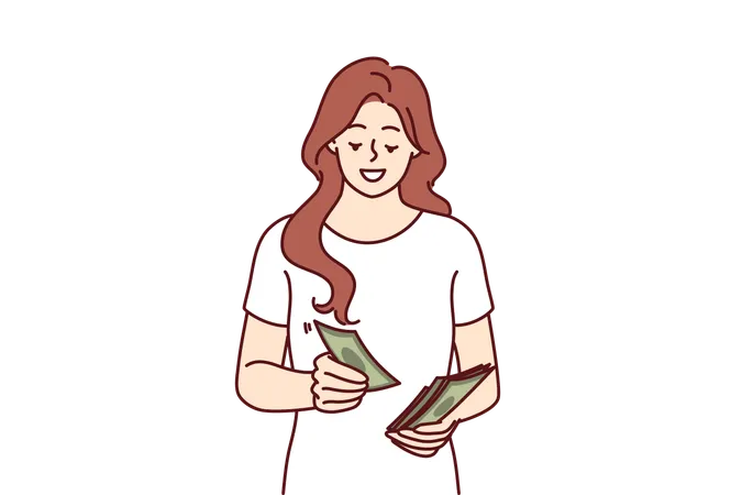 Woman is counting currency notes  Illustration