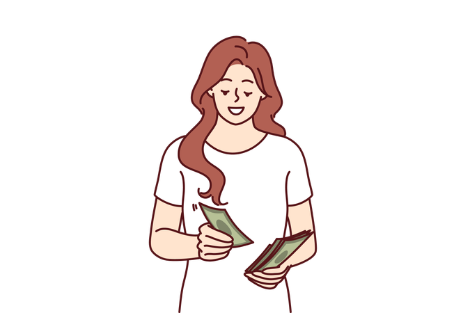 Woman is counting currency notes  Illustration