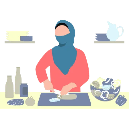 A Woman Is Cutting Vegetables Illustration