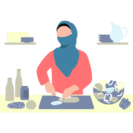 Woman is cutting vegetables  Illustration