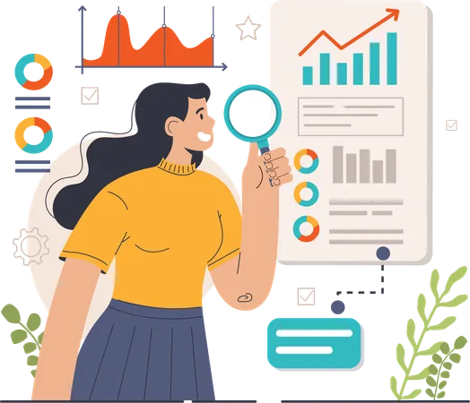 Woman is doing business analysis  Illustration