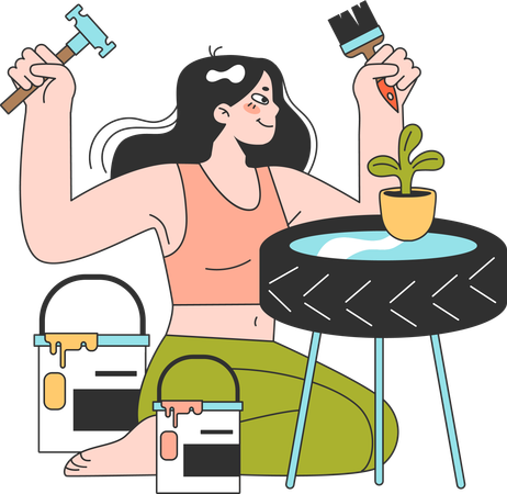 Woman is doing carpentry work  Illustration