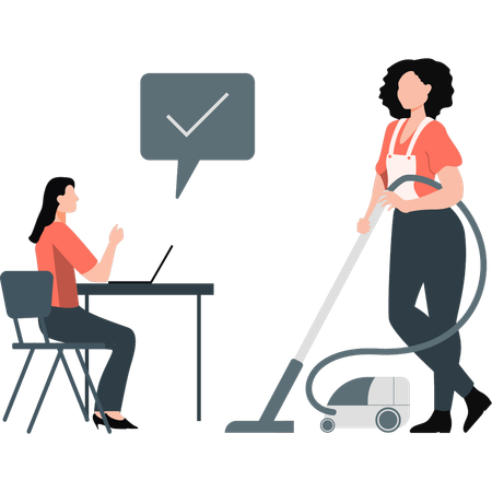 Woman is doing cleaner room with vacuum cleaner  Illustration