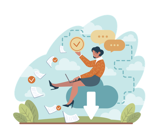 Woman is doing cloud download  Illustration
