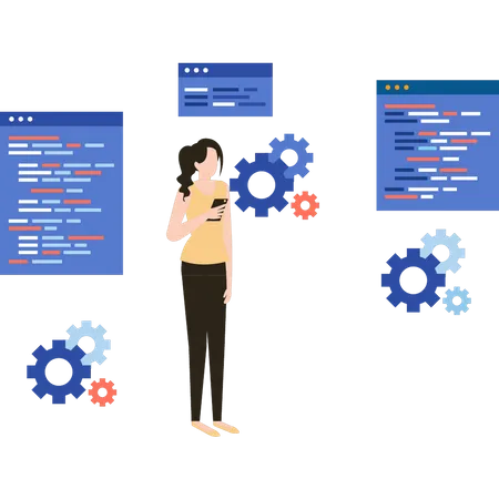 The Girl Is Doing Coding Management Illustration