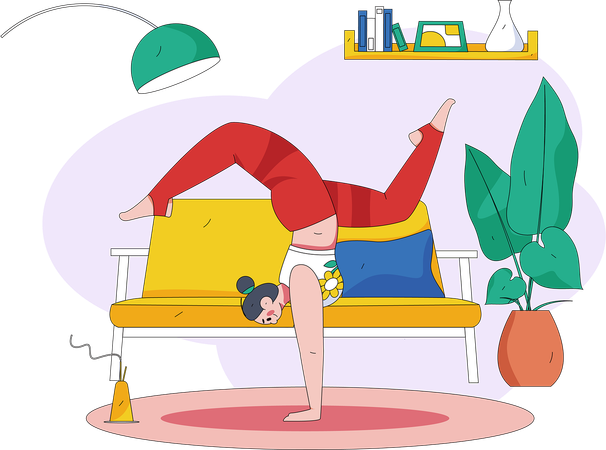 Woman is doing exercise in home  Illustration