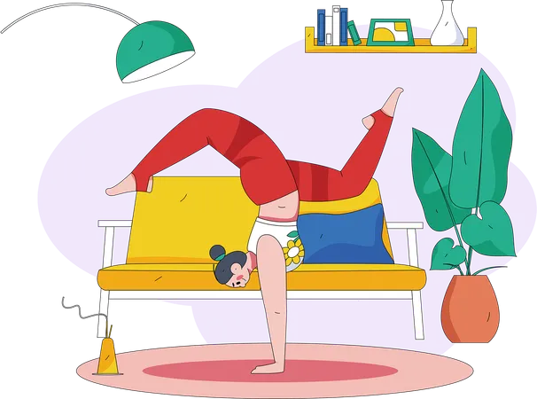 Woman is doing exercise in home  Illustration