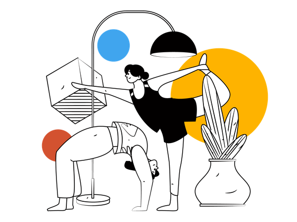 Woman is doing floor exercise  イラスト