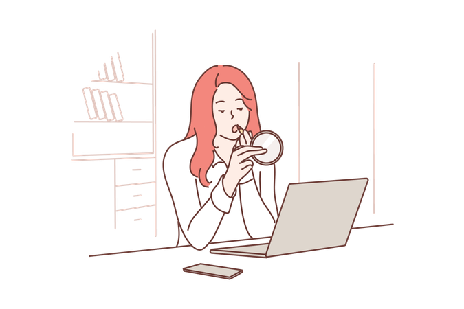 Woman is doing makeup in office  Illustration