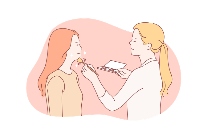 Woman is doing makeup to client  イラスト
