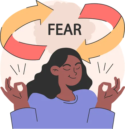 Woman is doing meditation to escape from fear  Illustration