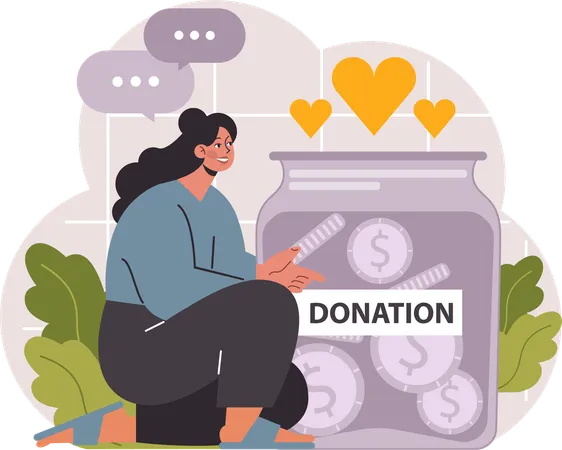 Woman is doing money donation  Illustration