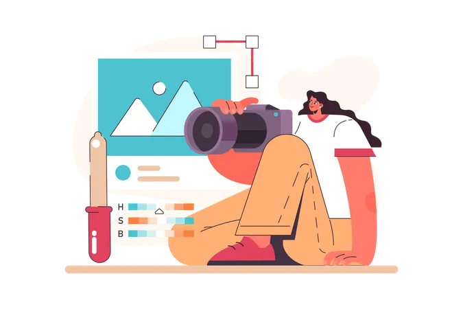Woman is doing movie recorder  Illustration