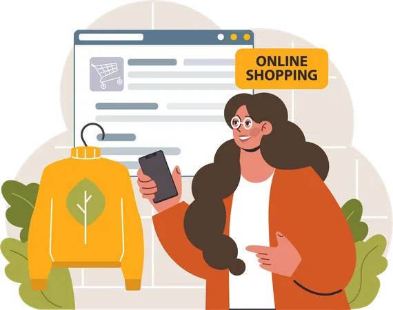 Woman is doing online cloth shopping  Illustration