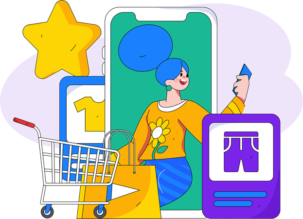 Woman is doing online clothes shopping  Illustration