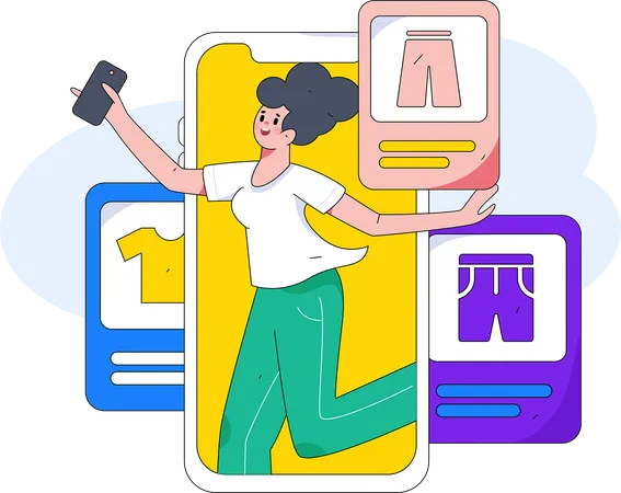 Woman is doing online clothes shopping  Illustration