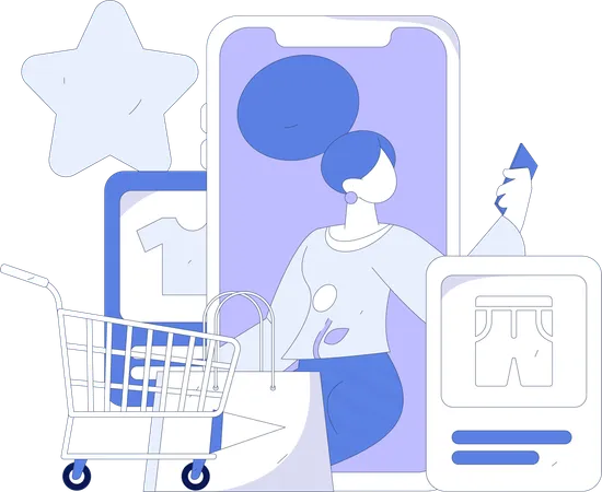 Woman is doing online clothes shopping  Illustration