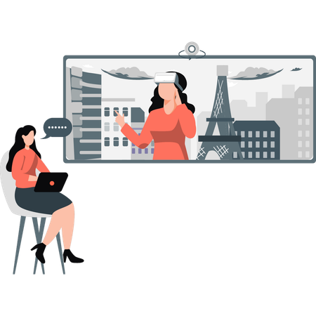 Woman is doing online meeting with VR technology  Illustration