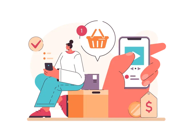 Passive Income In The Internet Character Making Money By Selling Videos On Stocks Easy Way To Receive Profit From Remote Source Flat Vector Illustration Illustration