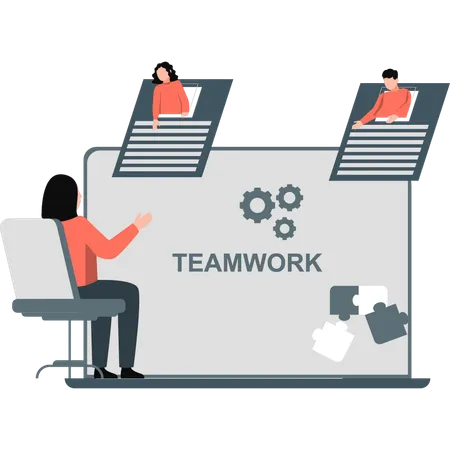 Woman is doing online teamwork  Illustration