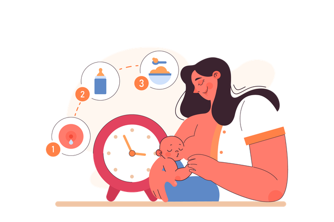 Woman is doing partial breastfeeding  イラスト