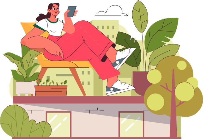 Woman is doing plant care  イラスト