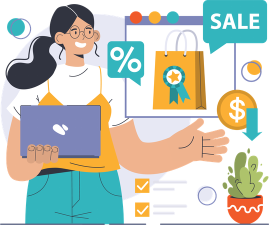 Woman is doing sale shopping  Illustration