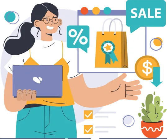 Woman is doing sale shopping  Illustration