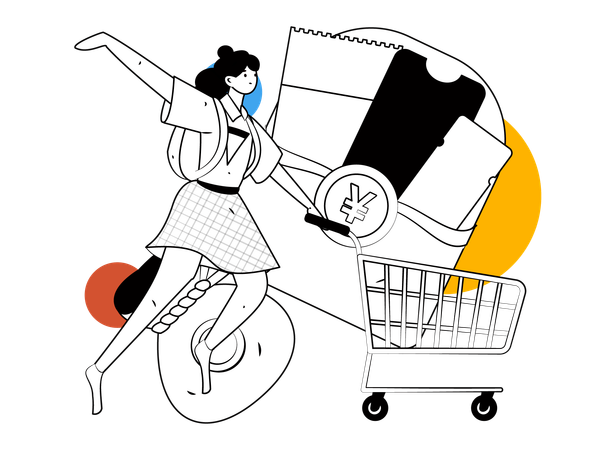 Woman is doing shopping by yen coins  Illustration